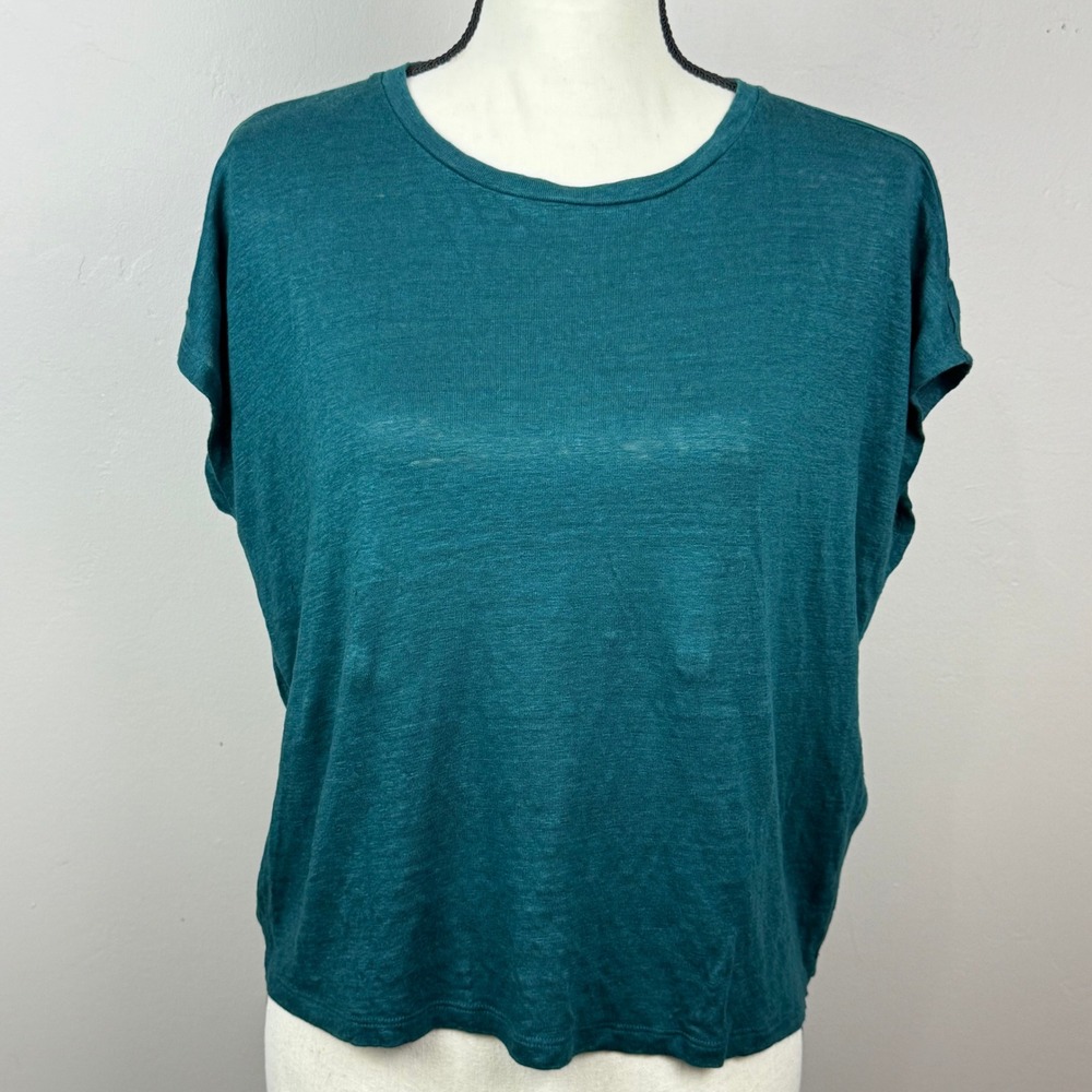 Eileen Fisher Top Women XS Teal 100% Organic Linen Capsule Quiet Luxury Coastal